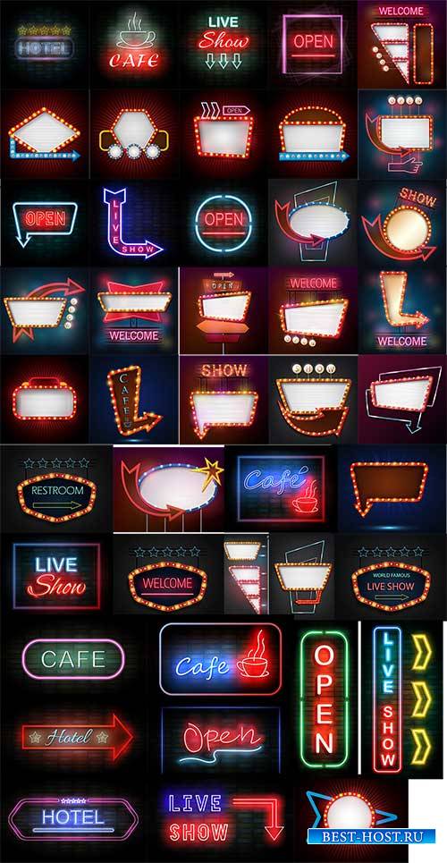 Неоновые вывески, надписи и указатели - Вектор / Neon signs, inscriptions and pointers - Vector Неоновые вывески, надписи и указатели - Вектор / Neon signs, inscriptions and pointers - Vector