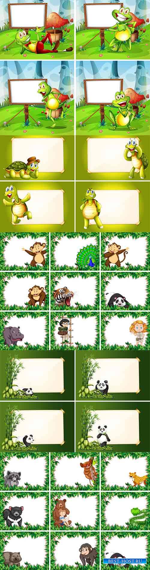 Летние рамки с животными - Векторный клипарт / Summer frames with live animals - Vector Graphics Летние рамки с животными - Векторный клипарт / Summer frames with live animals - Vector Graphics