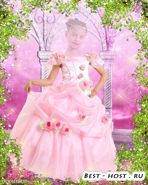 Детский многослойный psd шаблон для девочки - В розовом платье с чудесными розочками