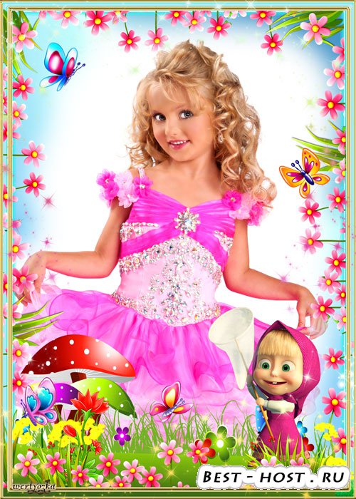Детская рамка с героиней мультсериала Маша и Медведь - Маша в погоне за бабочками
