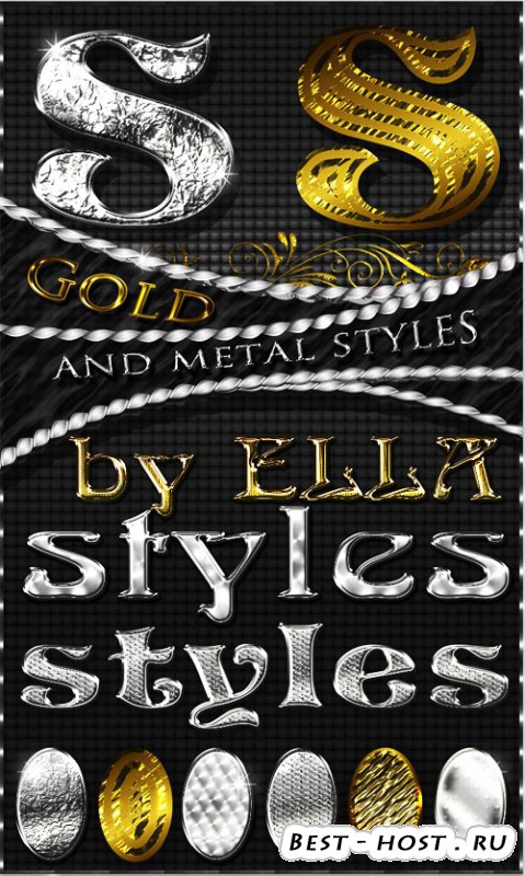 Золотые и серебряные стили для дизайна в программе Фотошоп