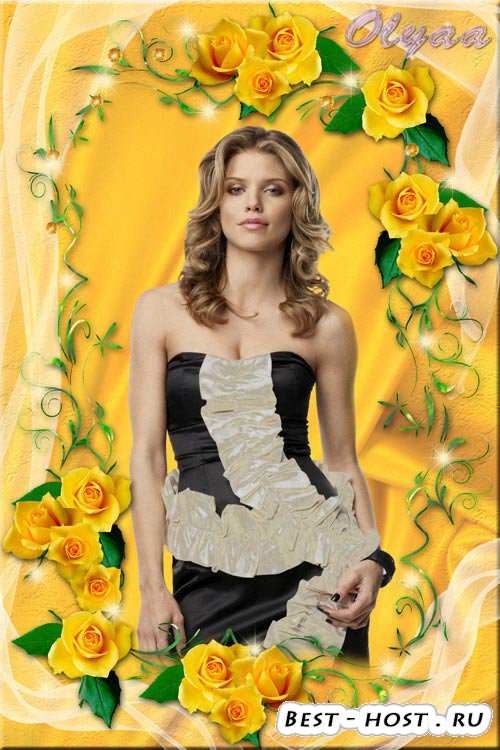 Многослойная рамка для фотошоп - Очаровательные желтые розы