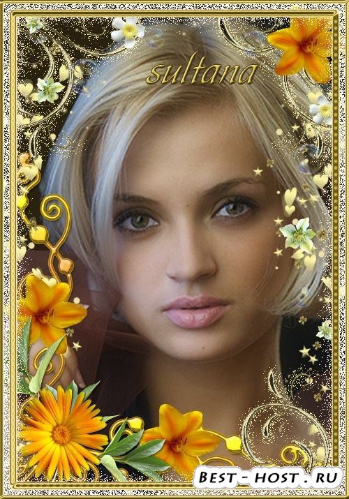 Женская рамка для фото - Желтые цветы с золотыми завитками