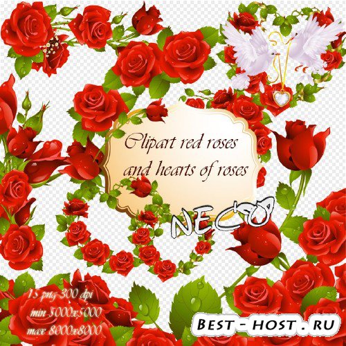 Clipart red roses - Клипарт красные розы и сердечки из роз PNG