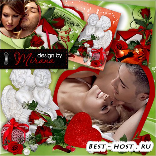 Коллекция из четырех романтических рамок для фото "Красные розы - символ любви!"