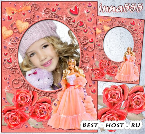 Рамка для девочки – Барби с красивыми розами