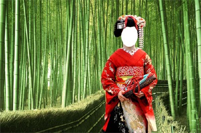 Шаблон Японская девушка в бамбуковой роще