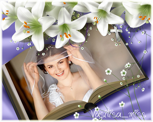 Романтическая фоторамка для фотошопа с белыми лилиями