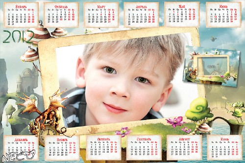 Детский календарь 2012 с вырезом для фото - Остров Дракона