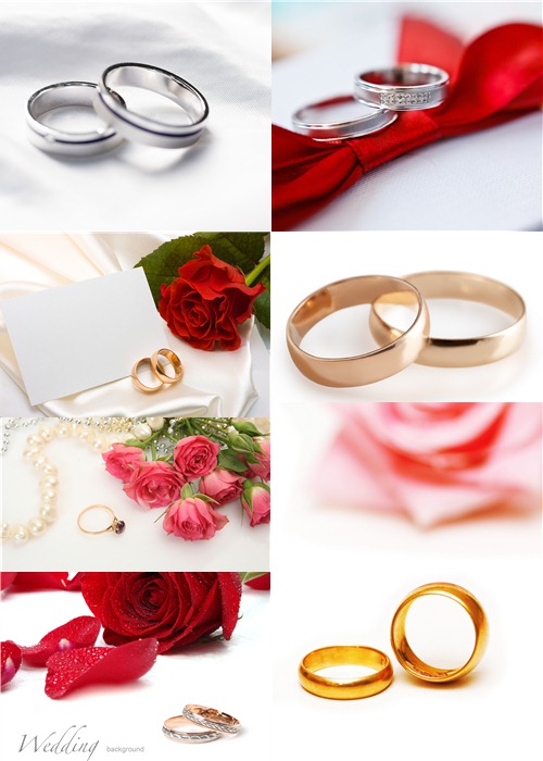 Растровый клипарт - Свадебные кольца и цветы