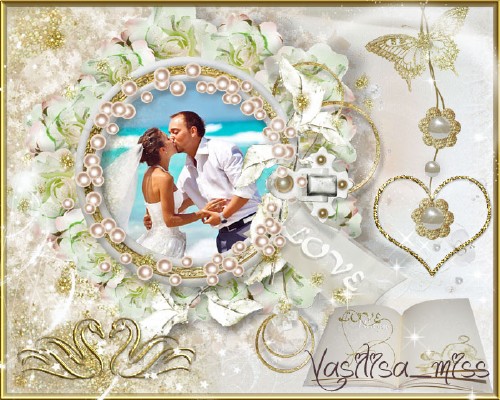 Красивая свадебная рамочка для фотошопа на романтическом фоне - Открыя книга любви
