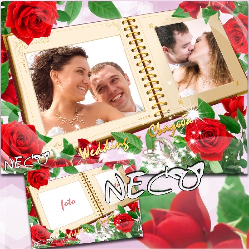 Свадебная рамка - Раскрытый фотоальбом с красными розами