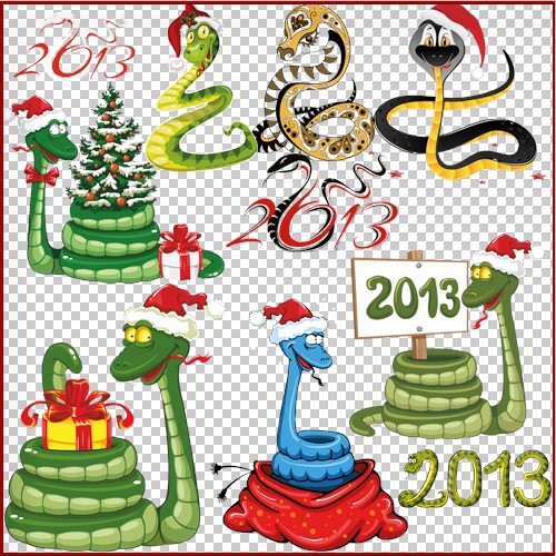 Клипарт - Символ 2013 года новогодние змеи и надписи