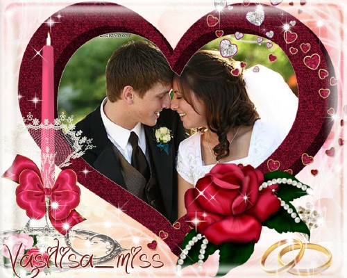 Великолепная свадебная рамочка для фотошопа на розовом фоне с романтическим оформлением