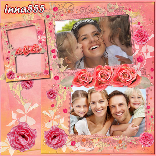 Рамка для двух семейных, детских или взрослых фото - Красивые нежные розы