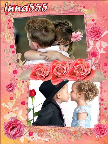 Рамка для двух семейных, детских или взрослых фото - Красивые нежные розы
