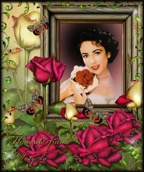 Цветочная рамка для фотошопа - Удивительные розы в стиле винтаж