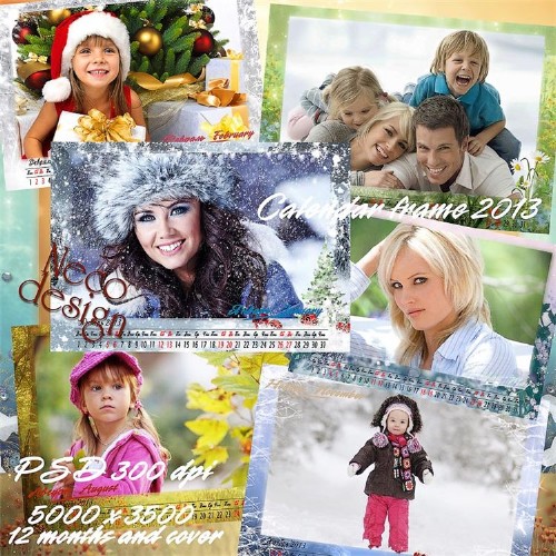 Перекидной сезонный календарь с большими рамками на 2013 год