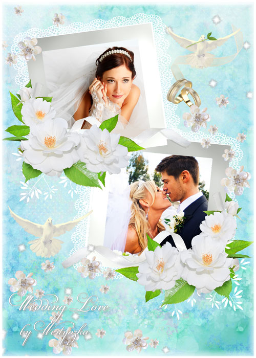 Рамка для фотошопа - Свадебные белоснежные голуби на свадьбу