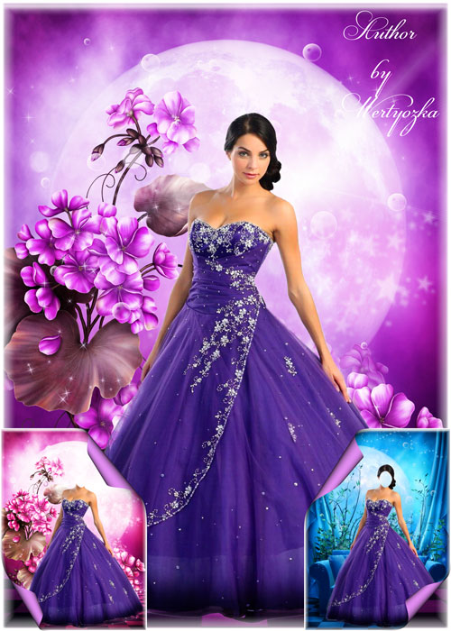Женские шаблоны для фотошопа - Платье лилового цвета для девушки