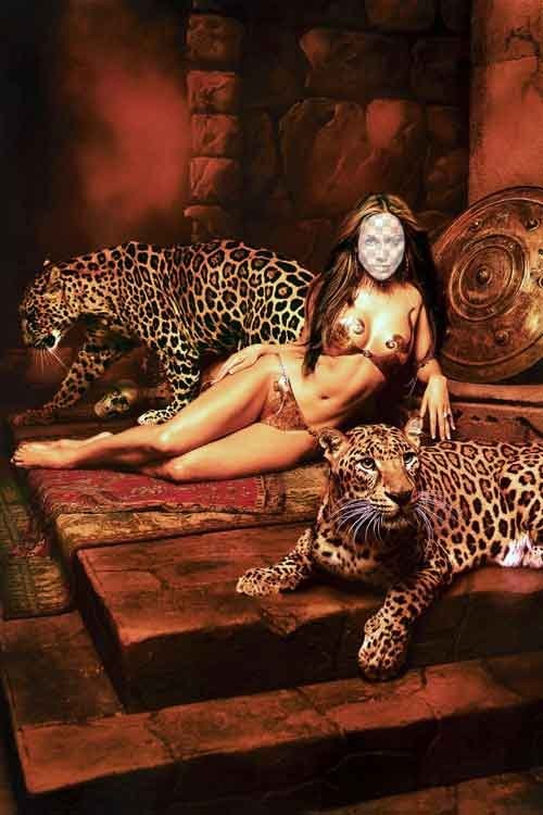 Красивый женский фотошаблон для Фотошопа - С леопардами