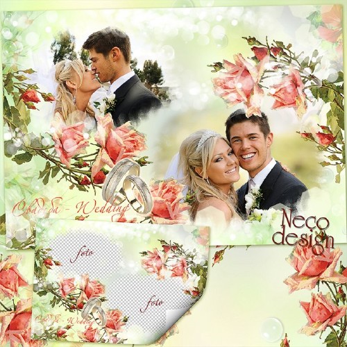 Стильная свадебная рамка коллаж на две фотографии - Свадебные розы для люби ...