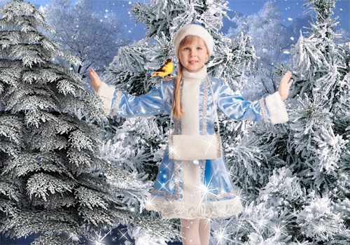 Детский новогодний шаблон для фотошопа - Лесная Снегурочка