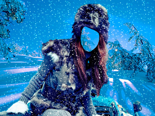Шаблон для фотошопа – Девушка на снегоходе