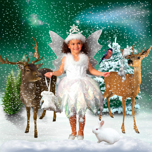 Шаблон для фотошопа - Снежинка и олени