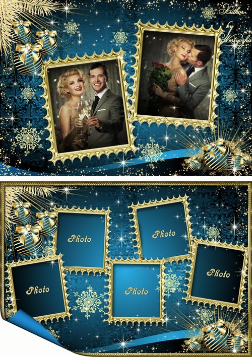 Новогодние календари-рамки 2013 и рамки для photoshop - Роскошные золотые украшения в Новый год