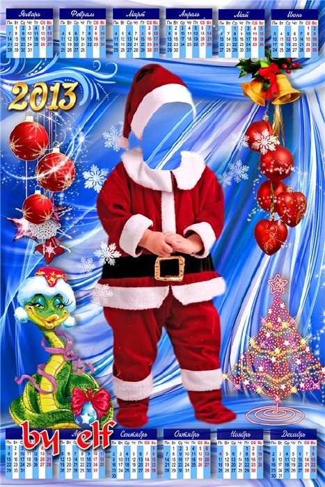 Новогодний детский шаблон-календарь на 2013 год - Маленький Санта Клаус