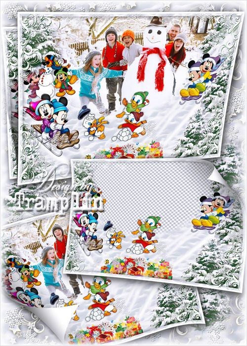 Зимний исходник для детских и семейных фото – Лепим снеговика с героями Диснея