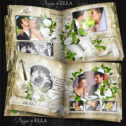 Шаблон свадебной фотокниги-Беллые каллы и лилии