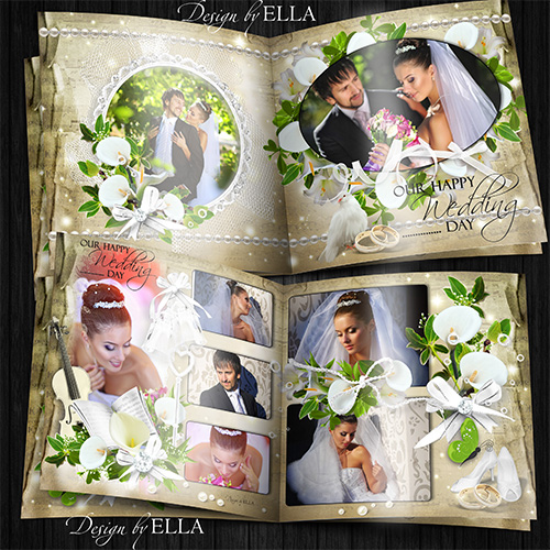 Шаблон свадебной фотокниги-Беллые каллы и лилии