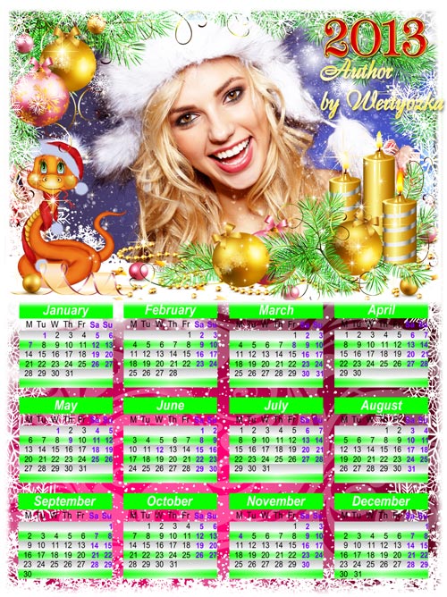 Календарь-рамка 2013 - Змея, елка, свечи и новогодние украшения
