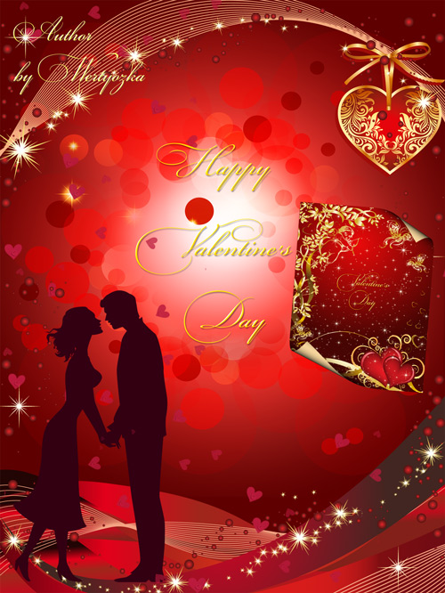 PSD Исходники день Святого Валентина - Поцелуй влюбленных, любовь, романтика
