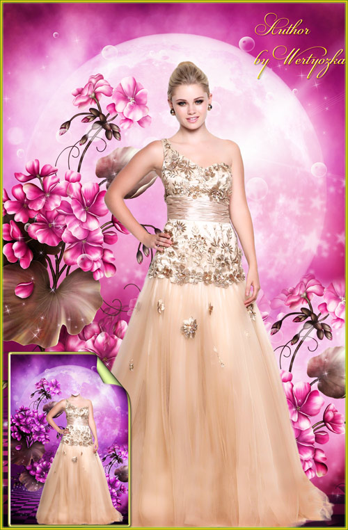 Женский шаблон для фотошопа - Красивое вечернее платье, девушка в длинном платье