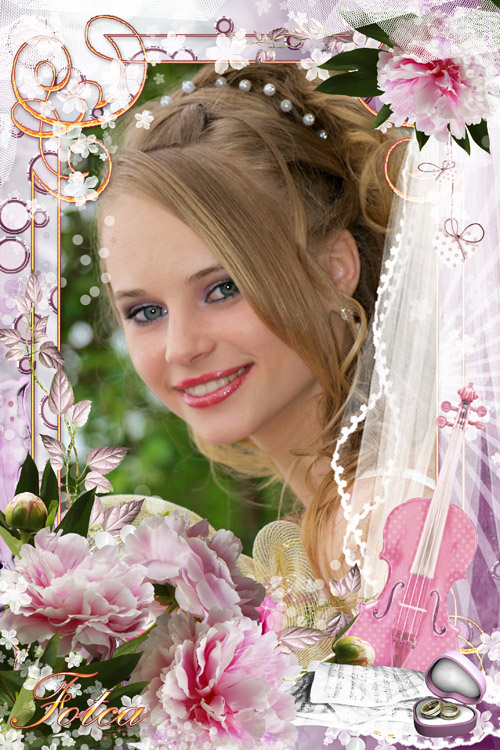 Красивая свадебная рамка для фото с розовыми пионами