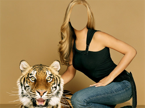 Шаблон для фотошопа - девушка с тигром 2