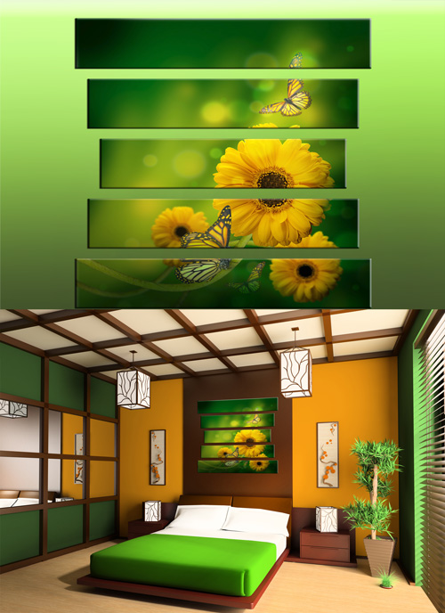 Полиптихи в psd формате - Картина с цветами, желтые цветы, бабочки