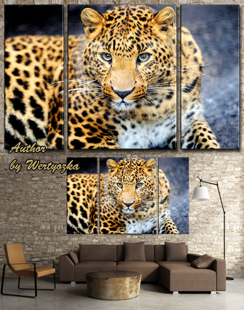 Леопард - Модульная картина триптих в psd формате
