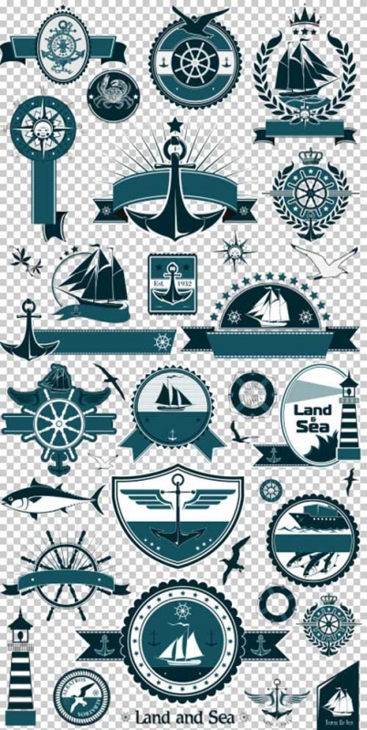 Клипарт - Морские знаки и эмблемы на прозрачном фоне