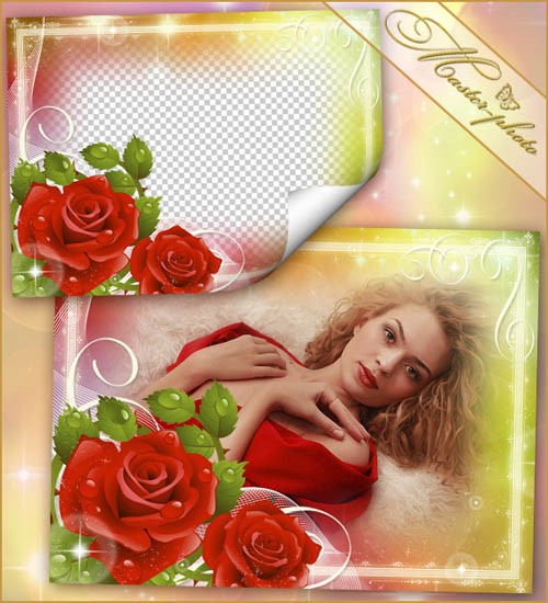 Цветочная рамка для фотошоп - Красная роза