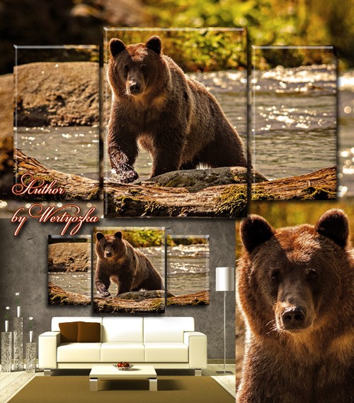 Триптих в psd формате - Медведь на речке