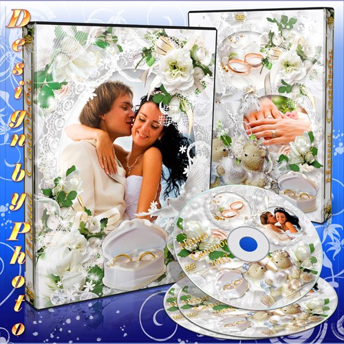 Свадебная DVD обложка и задувка на диск с белыми цветами
