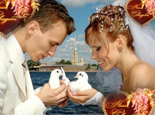 Свадебный футаж - летающие сердечки с надписью - Наша свадьба