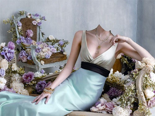 Шаблон для photoshop - В вечернем платье между цветов