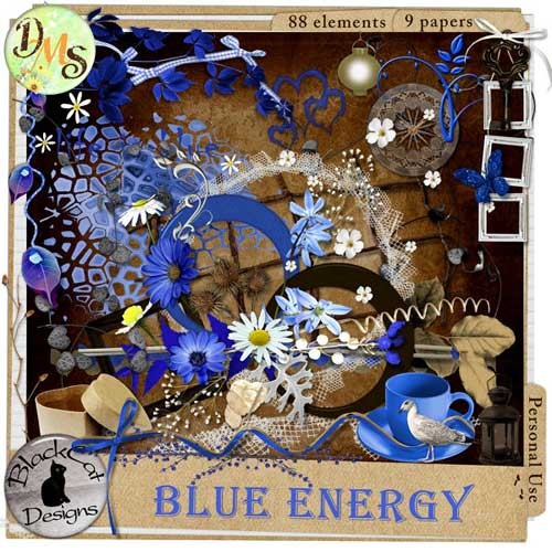 Цветочный скрап-набор в голубых тонах - Голубая энергия