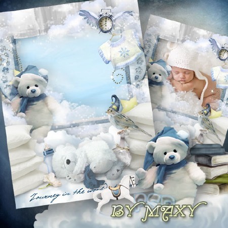 Рамка с белыми медвежатами для фото малышей - Сонная фантазия