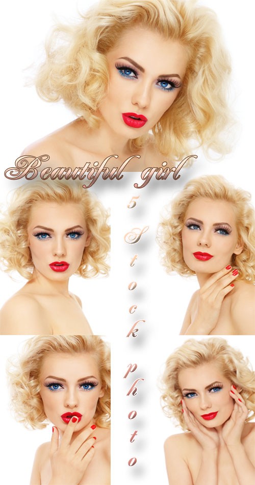 Девушка с ярким макияжем, очаровательная блондинка - растровый клипарт
